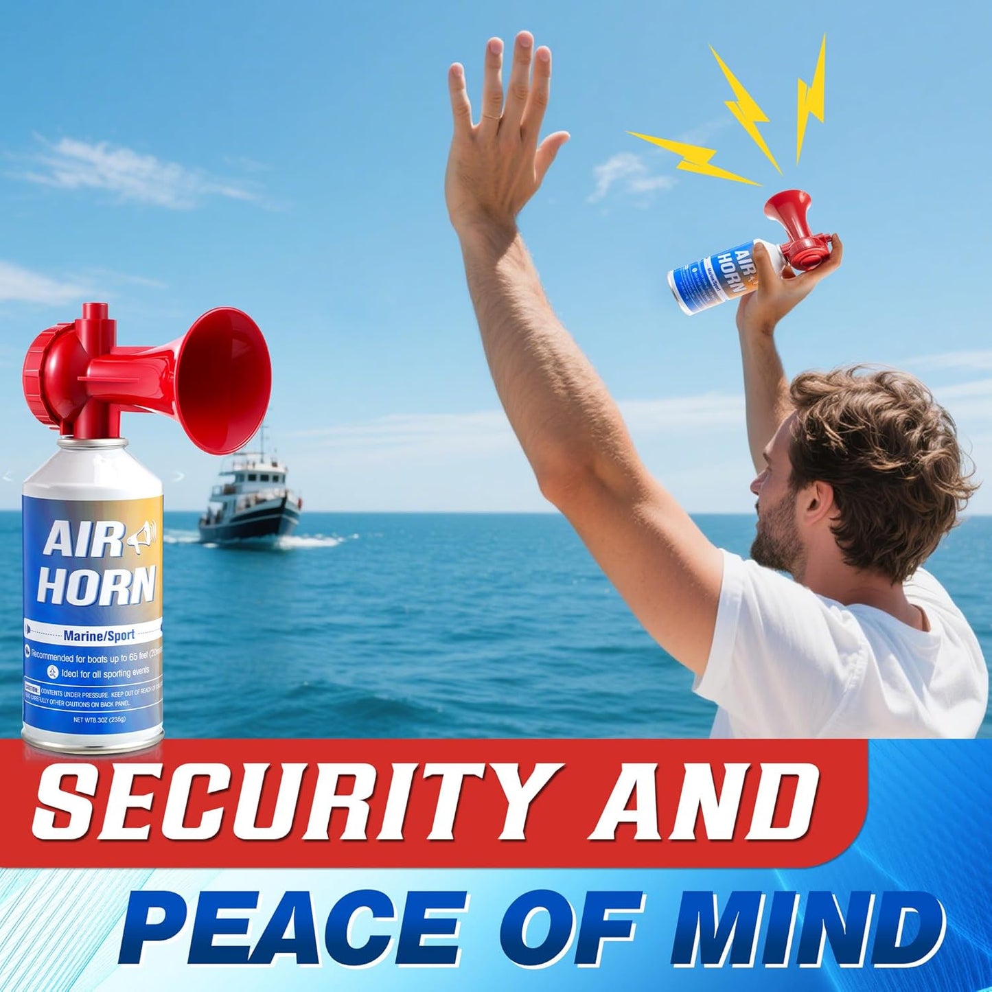 Boat Air Horn - 120dB Mini Marine Blow Horn | 8.3oz Handheld Safety Alarm - Red