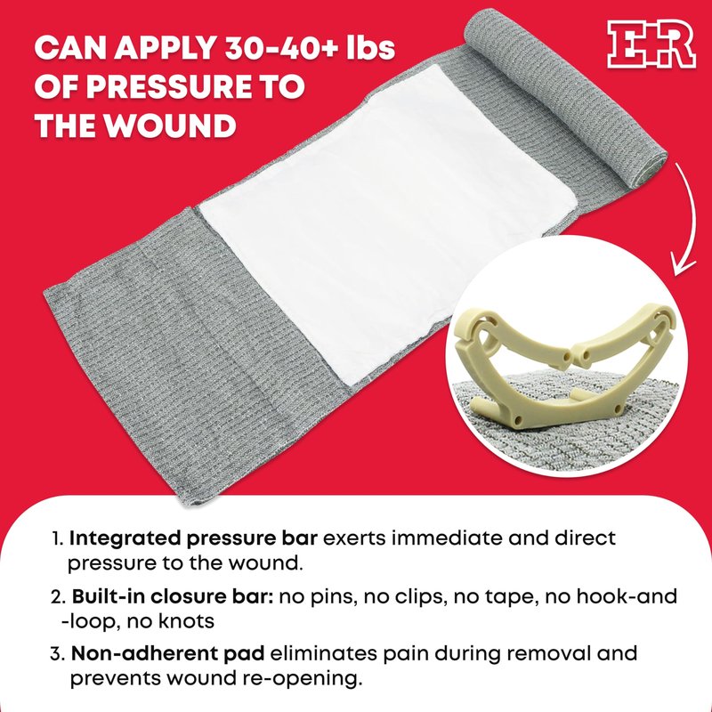 Ever Ready First Aid Israeli Compression Bandage – 6" Tactical Emergency Trauma Dressing for Bleeding Control, First Aid & EMS Use – Black – FSA/HSA Eligible