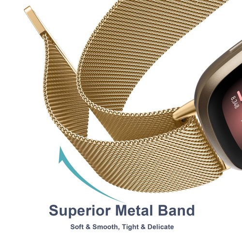 YILED Metal Bands Compatible with Fitbit Versa 3/Versa 4/Fitbit Sense/Sense 2 for Women Men, Stainless Steel Mesh Breathable Wristband Strap with Adjustable Magnet Lock (Small, Rose Gold)