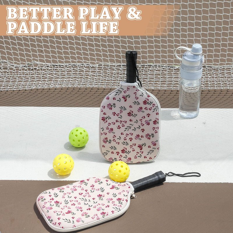 VioraWhite 2 Pcs Paddle Cover Compatible with Pickleball Paddle Cover Neoprene Racket Sleeve with Zipper, 11.81 x 8.66 Inches Compatible with Pickleball Protection Covers for Men Women(Wildflowers)