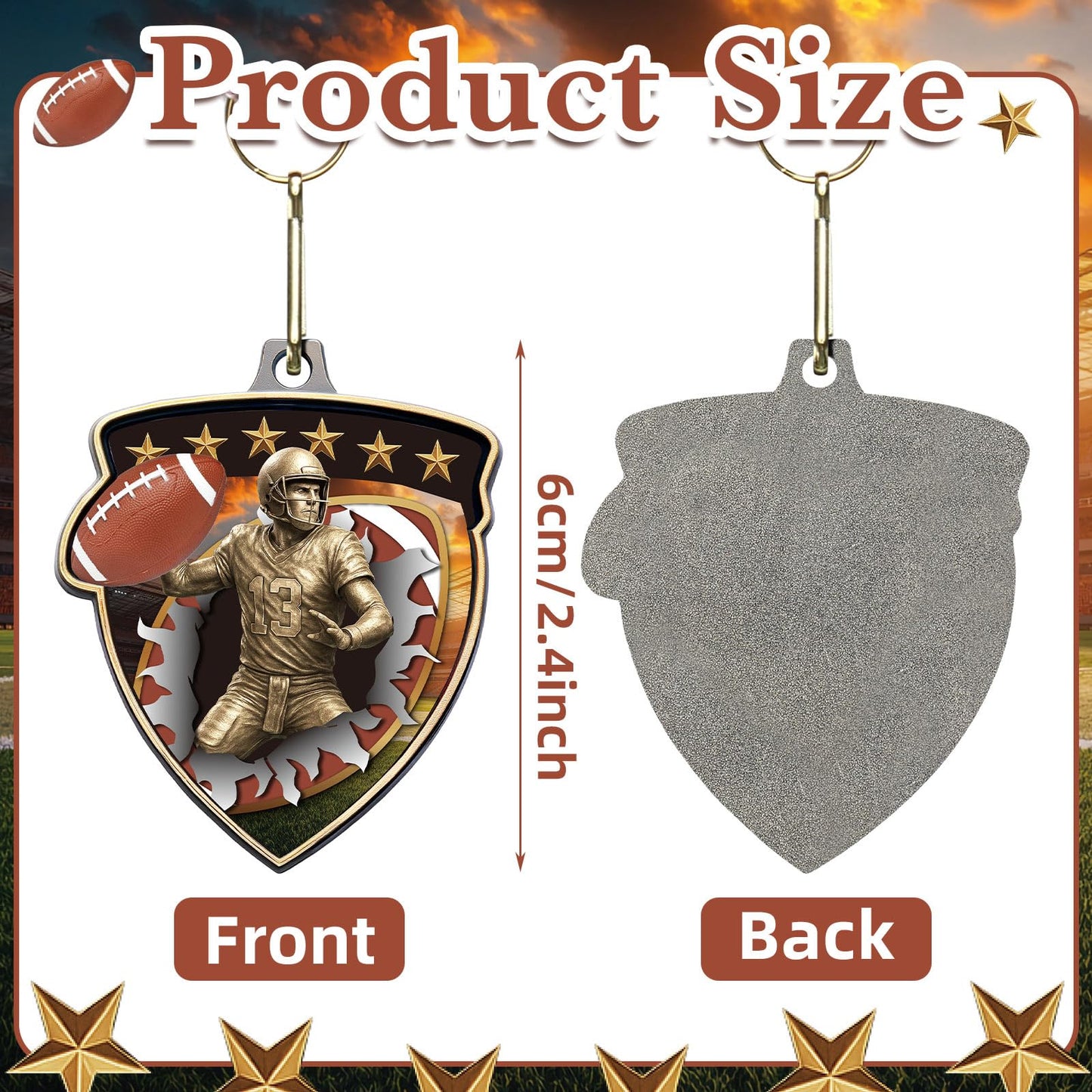 Remuuly 20 Pcs Award Medals Bulk Soccer Football Basketball Tennis Cheer Metal Winner Award Medals 3.35'' Shield Shape with Neck Ribbons Sport Team Participation Prize Gift (Football)