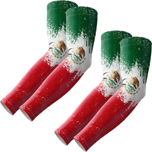 ROXUN 2 Pairs Flag Arm Sleeves Cooling UV Protection for Men Women Soccer Football Sports Mexico Flag-1