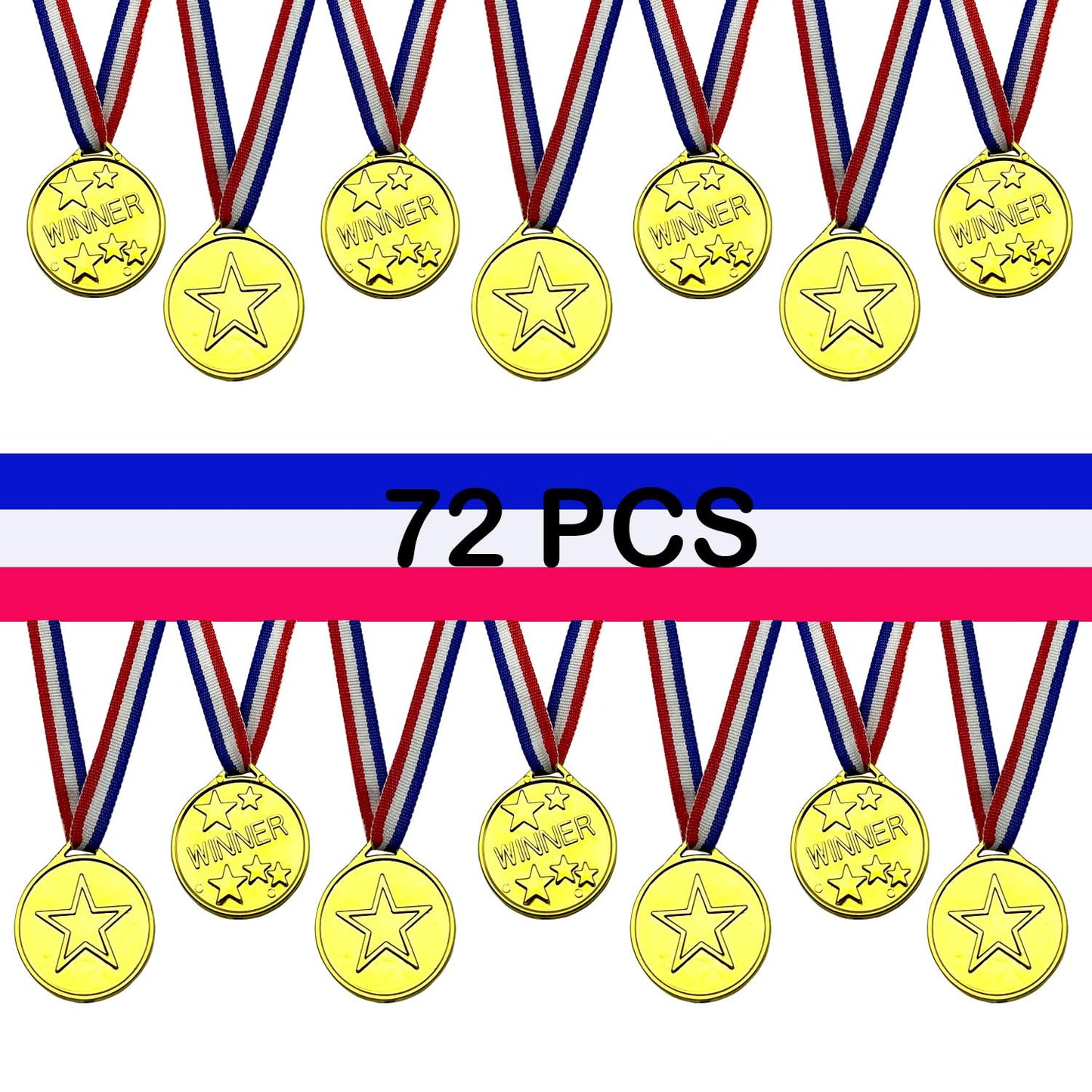 Oisinlas 72 PCS Plastic Winner Medals for Kids,Gold Medals for Awards for School Sports, Soccer Competition, Games, Talent Show, Gymnastic, Party Favors, Dress Up or Celebration Souvenir