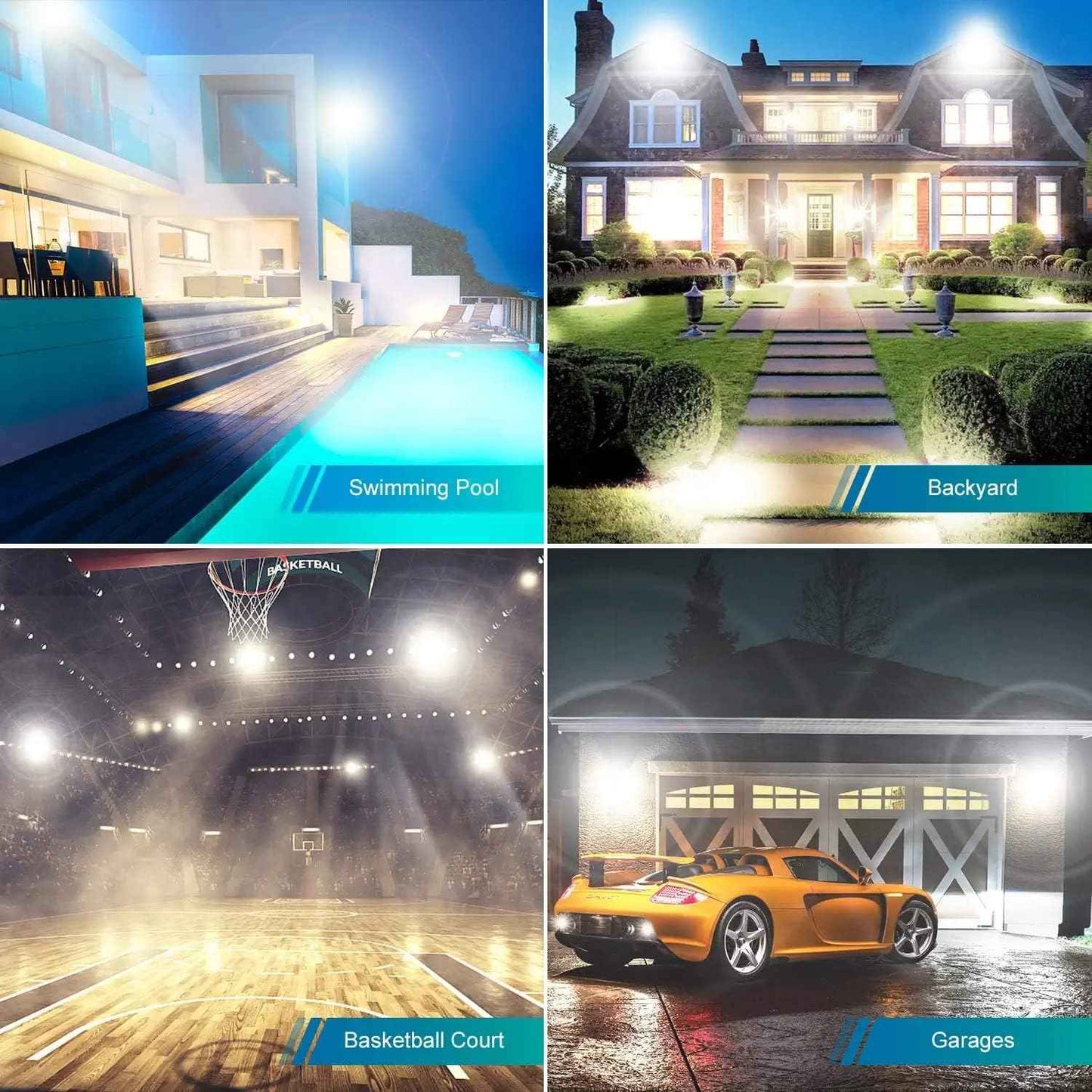 300W LED Flood Light - 2000W Equivalent, 5000K Daylight, 43500LM Waterproof Commercial Lighting for Sports Fields & Stadiums