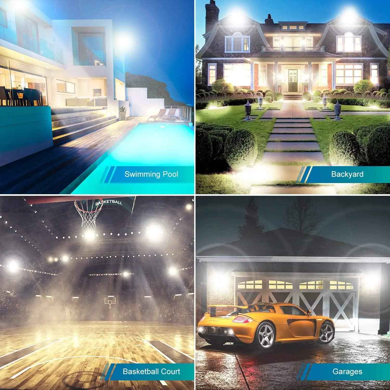 300W LED Flood Light - 2000W Equivalent, 5000K Daylight, 43500LM Waterproof Commercial Lighting for Sports Fields & Stadiums