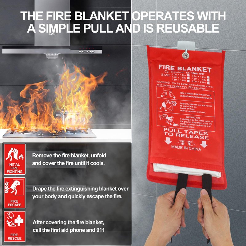 Vnmkp Home Emergency Fire Blankets 47“ x 47” Fiberglass Fire Blankets Essential Emergency Fire Blankets for Home and Kitchen 2 Packs