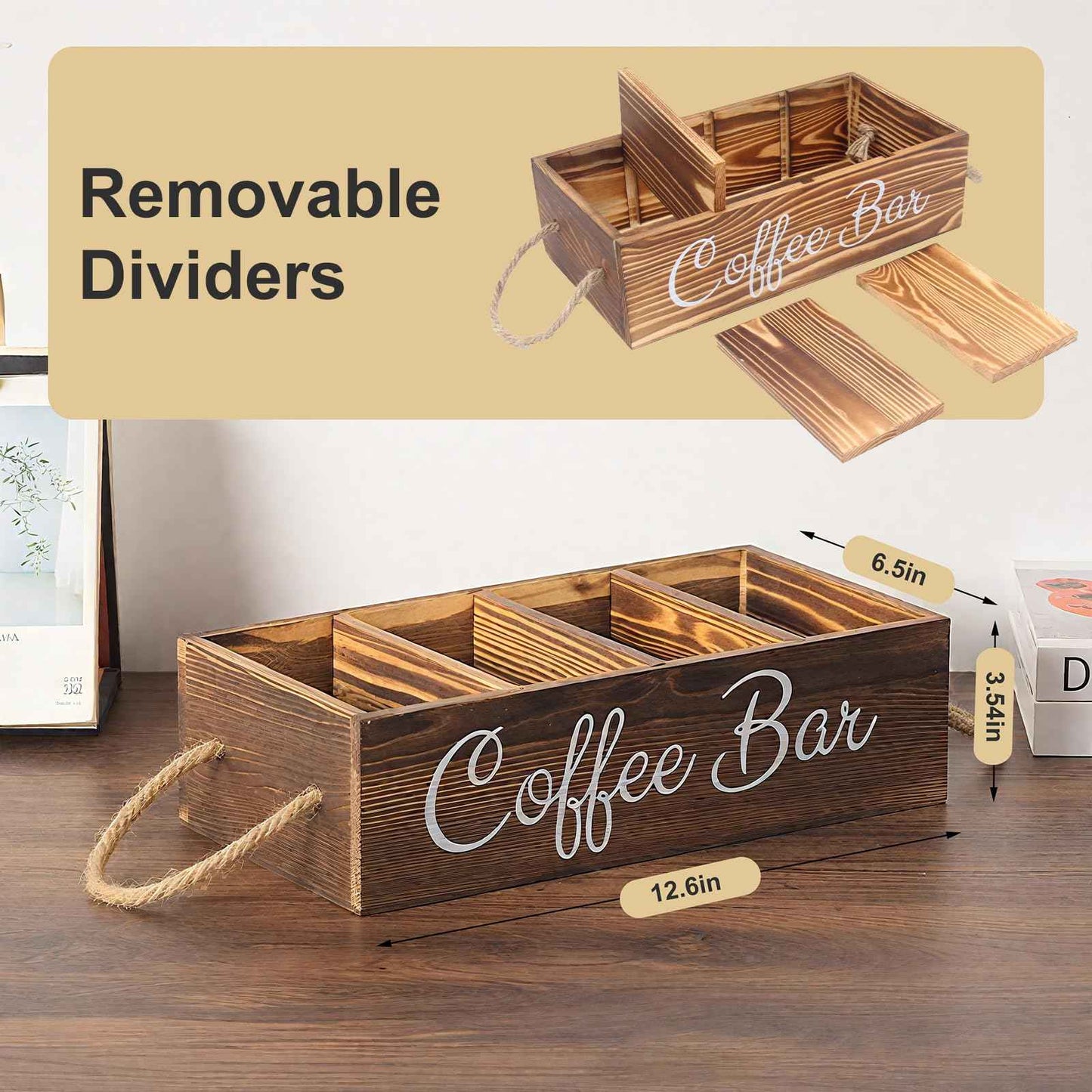 Wooden Coffee Pod Holder Coffee Station Organizer for Countertop Kcup Storage with Removable Dividers Bar Accessories Table Decor Tea Condiment Storage Box
