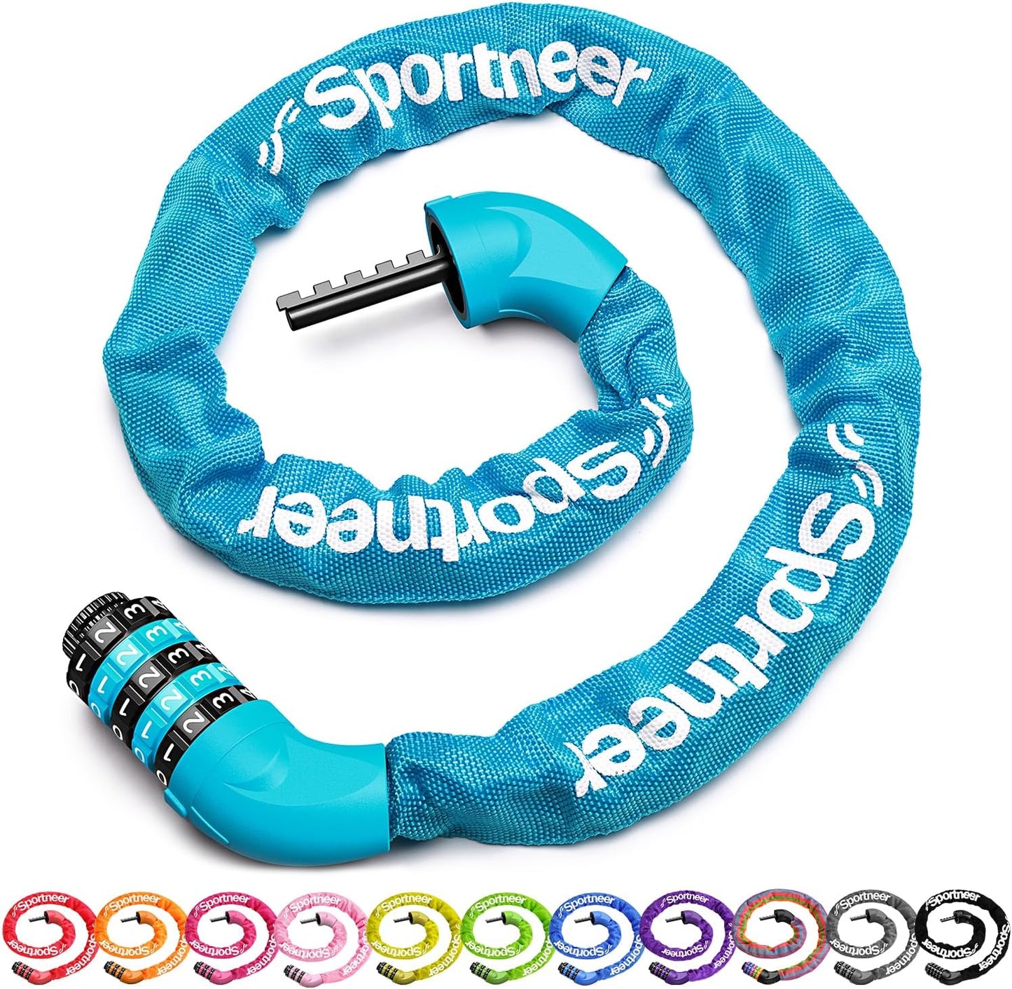 Sportneer Bike Lock - High Security 5-Digit Combination Chain Lock | 3.2/3.6/4ft Heavy Duty Keyless Design, 4/6mm Thick