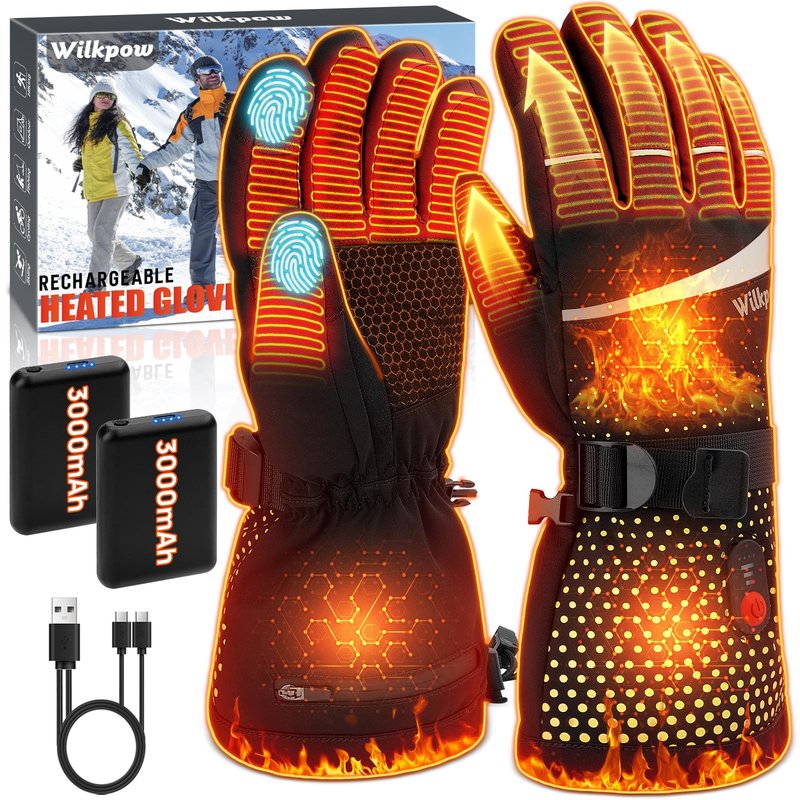 Heated Gloves, 7.4V Rechargeable Heated Gloves for Men Women, Waterproof Electric Heating Ski Gloves with Touchscreen for Winter Motorcycling Skiing Hunting Outdoor Work