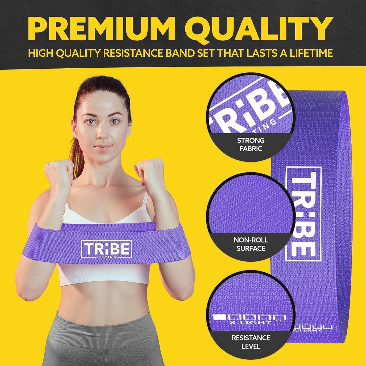 Tribe Lifting Fabric Resistance Bands - 5-Piece Set for Legs & Glutes | Durable Workout Bands for All Fitness Levels