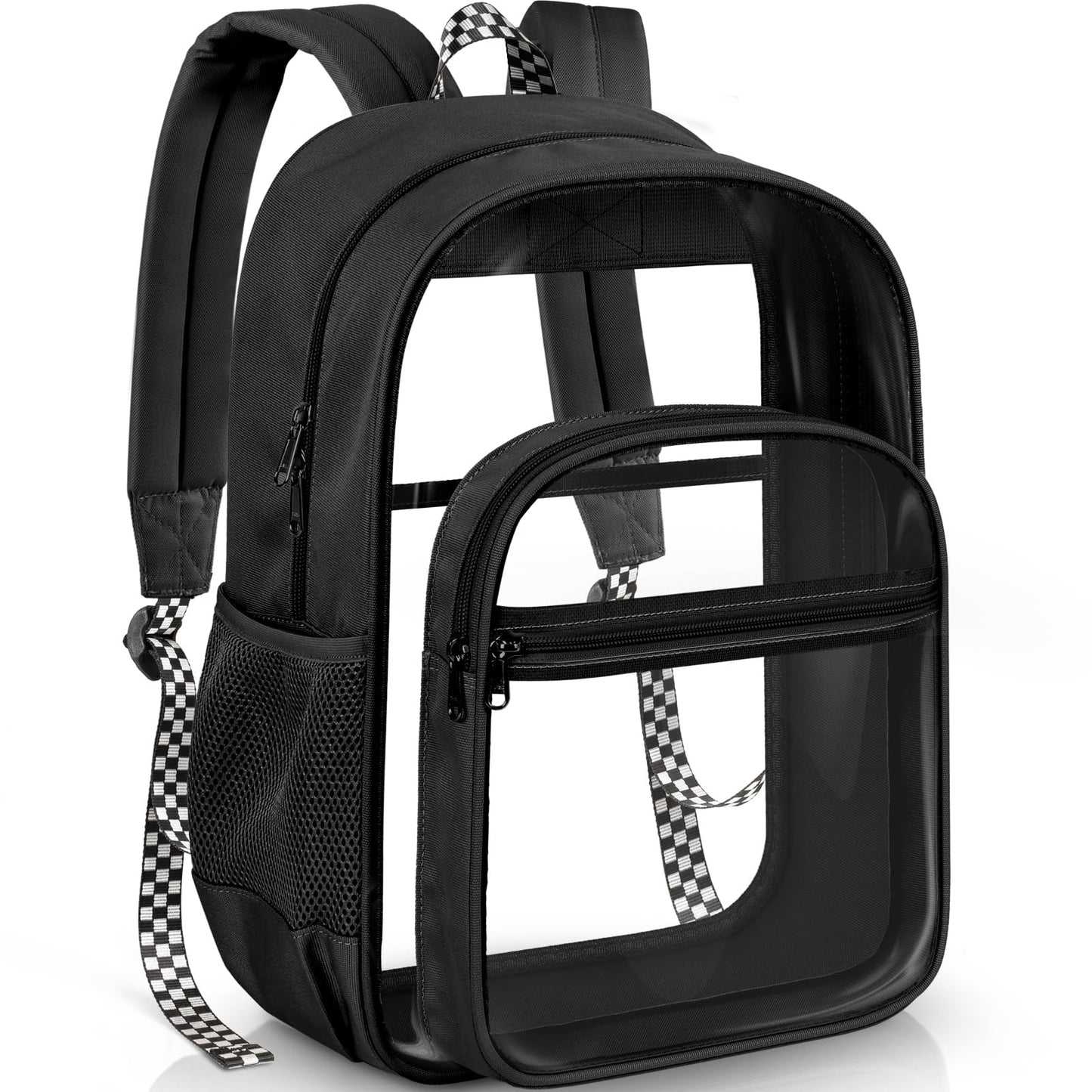 PAMANO Clear Backpack Heavy Duty Fabric & PVC Transparent Bookbag, See Through Bag for College Work Travel Security, Black