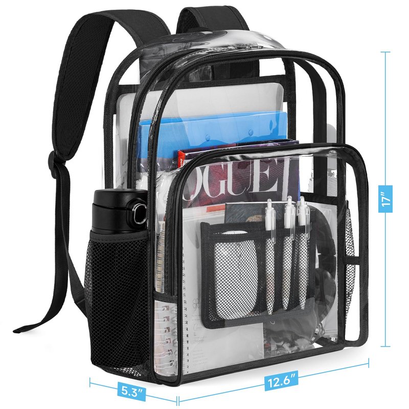 WELIDAY Clear Backpack Heavy Duty PVC Transparent Backpack Large Capacity Clear Bookbag for Work and Travel Security Ruggedly Reinforced Strap for Men, Women, Boys & Girls (Black)