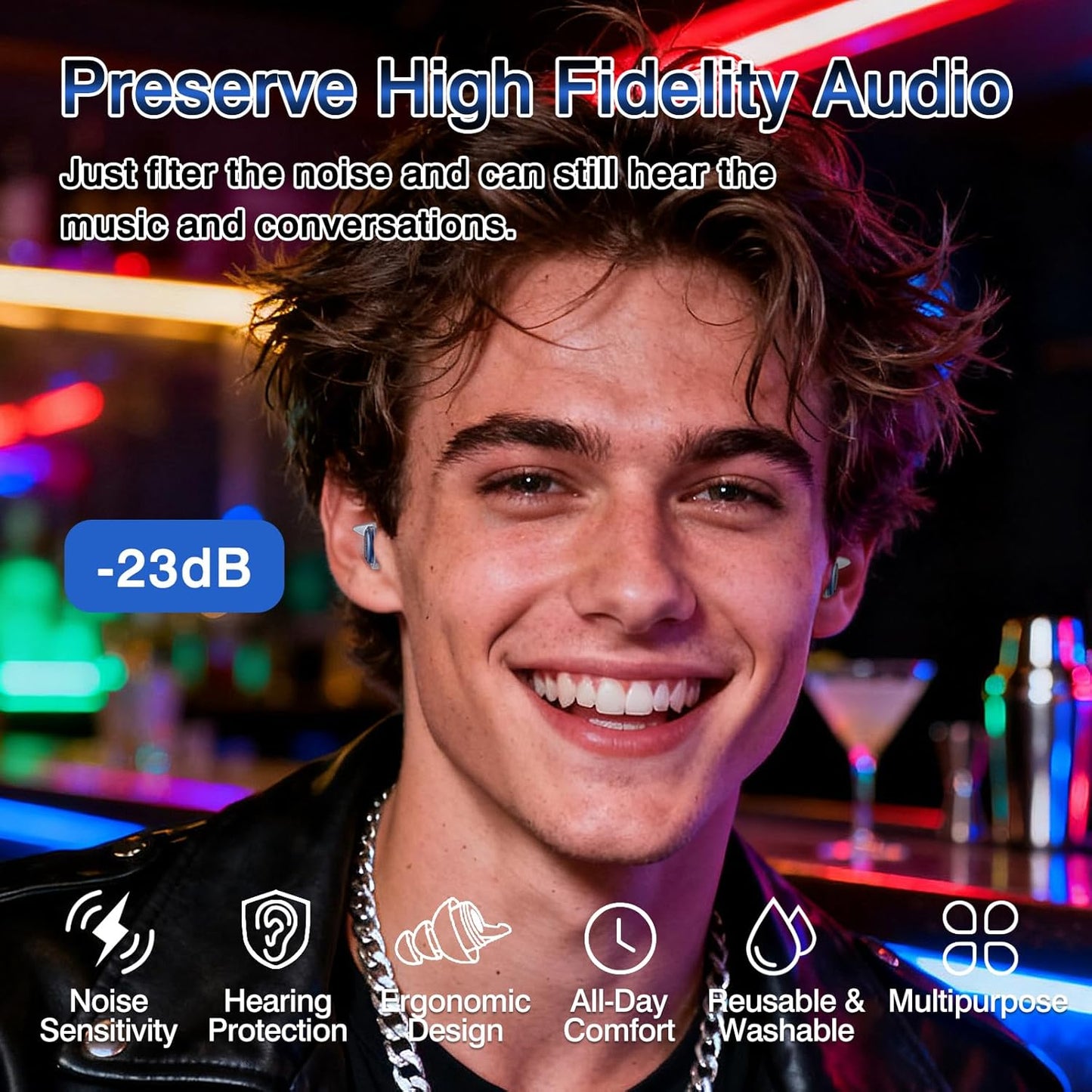 Skiennix Concert Ear Plugs - Reusable High-Fidelity Musician Earplugs with 20dB Noise Reduction | Carry Case Included