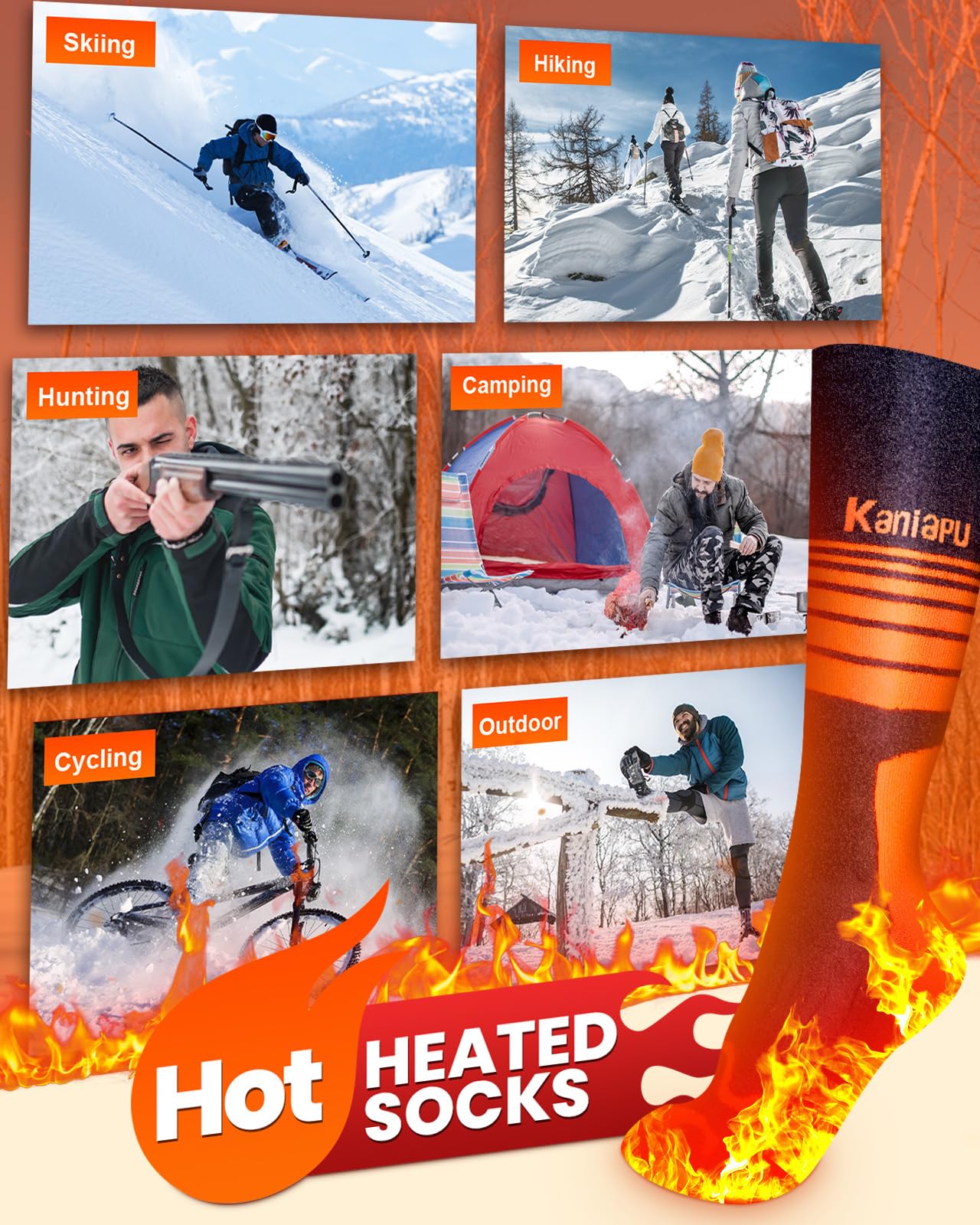 Heated Socks for Men & Women, 5000mAh Upgraded Rechargeable Heated Socks with 360° Heating, 4 Heat Settings, Battery Operated Machine Washable Foot Warmer for Hunting Hiking Ski Camping