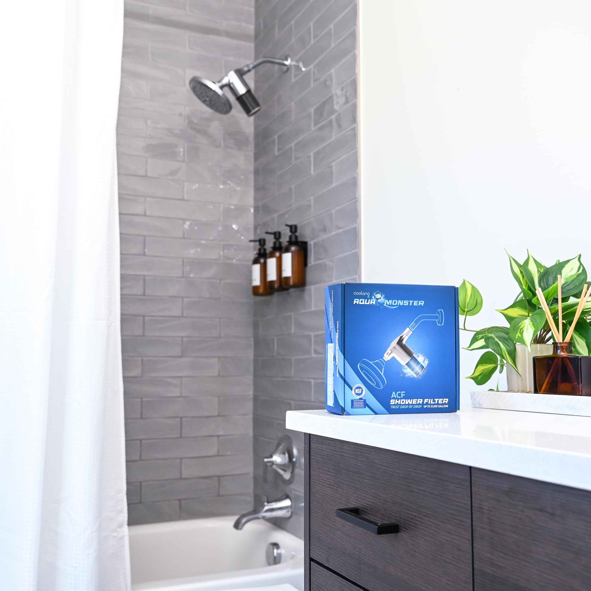 Aquamonster ACF Shower Filter | NSF Certified Chlorine Removal | 21,000 Gallon Long Life | Skin & Hair Moisture Care | Easy Install | Korean Technology | by Coolang