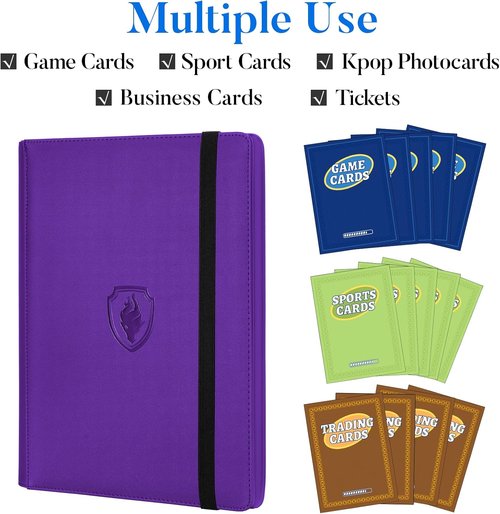 Fabmaker Premium 9 Pocket Card Binder - Sturdy PU Cover for 360 Cards | Sleek Purple Trading Card Album