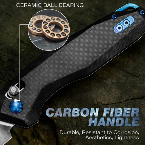 Dispatch Axis Lock Folding Pocket Knife with Clip, 3.27" D2 Steel Blade and Carbon Fiber Handle, Camping Folding Knives for Men Women Hiking Survival Pocketknife