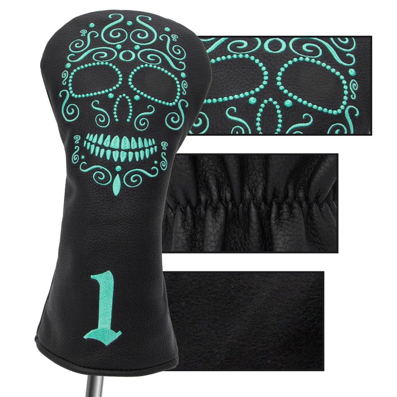 Black Golf Club Covers Skull Embroidery Driver Headcover Fairway 3 Wood Headcover Hybrid Headcover for Your Selection fits for All Brands (for hybrids(1pc))