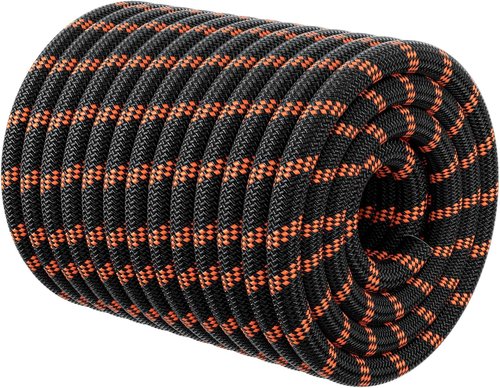 Double Braided Arborist Rigging Rope - Heavy Duty 1/2 in X 150 ft Polyester for Tree Work & Camping - Black