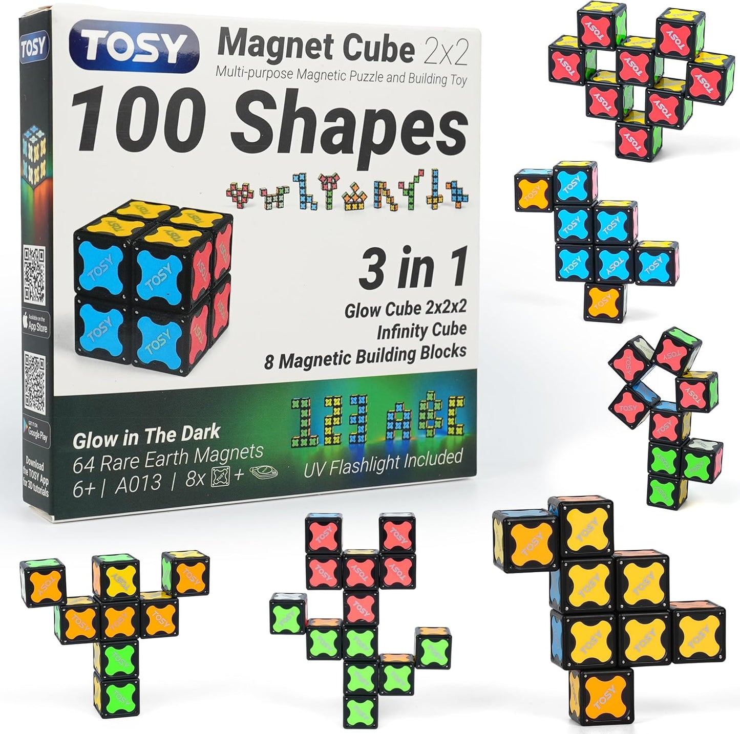TOSY Magnet Cube 2x2 - 2-in-1 Puzzle & Infinity Cube | Glow with UV Flashlight, Perfect Easter Gift for Kids