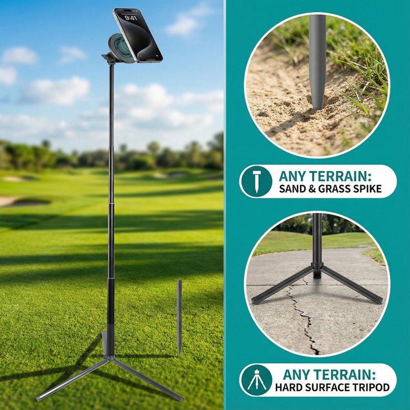 WIGERLON Golf Monopod Stick,Golf Tripod, Golf Recording Stick with Magnetic Phone Holder and a Adjustable Clip Smartphone Holder.irangesports Stick for Golf Swing