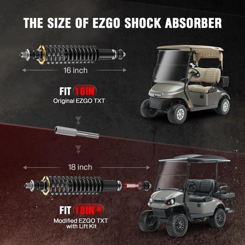 EZGO TXT Shocks, Golf Cart Front/Rear Shock Absorber, Golf Cart Heavy Duty Coil Spring Shock Absorber for EZGO TXT/Medalist 1994-UP, OEM# 70928-G01, 76418-G01, 70630-G01 (2PCS EZGO TXT Shocks Black)