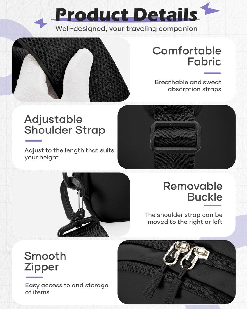SEAFEW Small Black Sling Crossbody Bag for Men Women, Tactical Backpack Shoulder Daypack Mini Anti-Theft Motorcycle Chest Bags, Small One Strap Backpack for Casual Travel Hiking Outdoor Sports