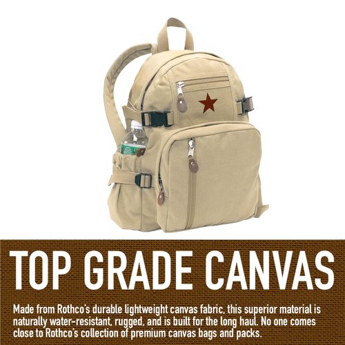 Rothco Vintage Canvas Compact Backpack – Rugged Everyday Carry Travel Storage Bag, Black