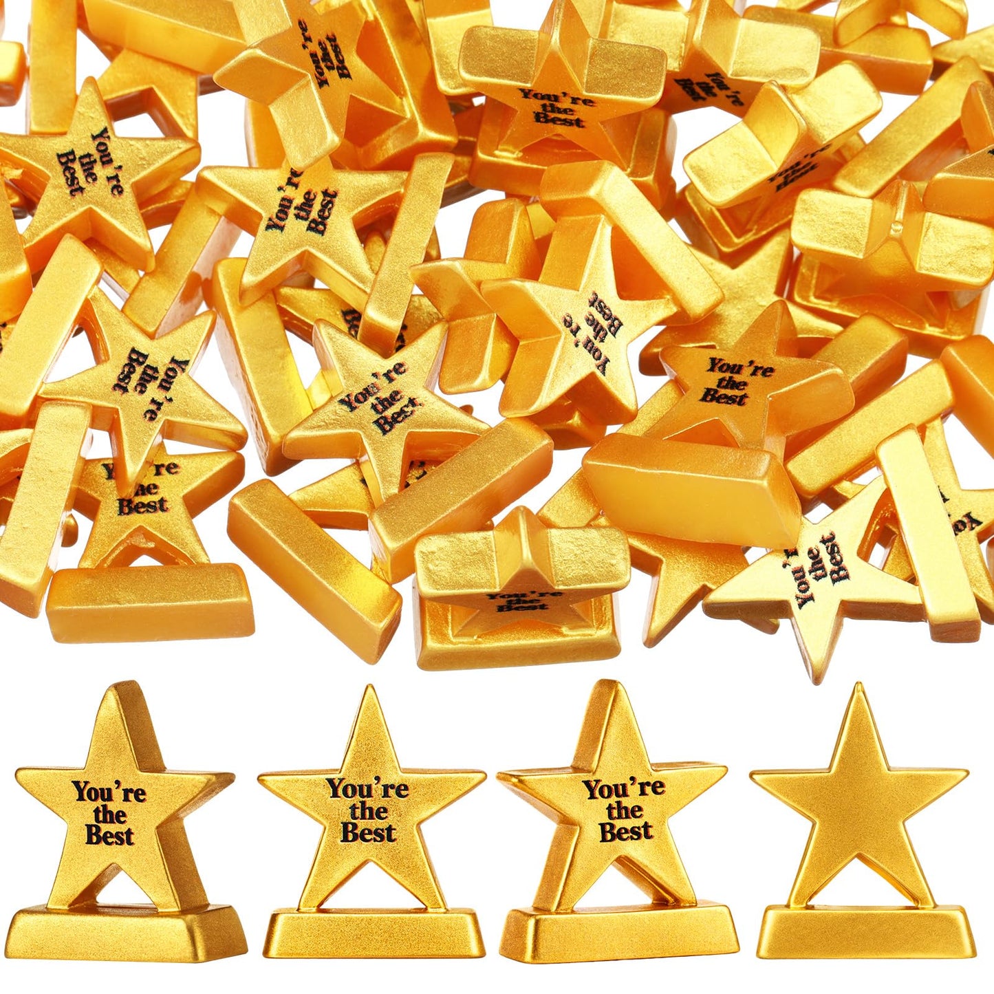 Leinuosen 50 Pcs Mini Resin Star Trophy Figurines Tiny Bulk Inspirational Award Trophy Miniatures You are The Best Employee Appreciation Gifts for Events Recognition Adults Office Graduation