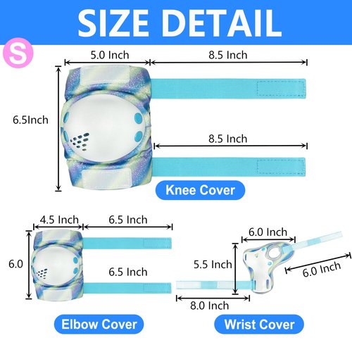 ENHERWE Girls Kids Protective Gear Set for Skateboard,Cycling Bike Roller Skates,Inline Skating,Scooter,Include Kids Knee Pads and Wrist Guards and Elbow Pads Set for 6-12 Years