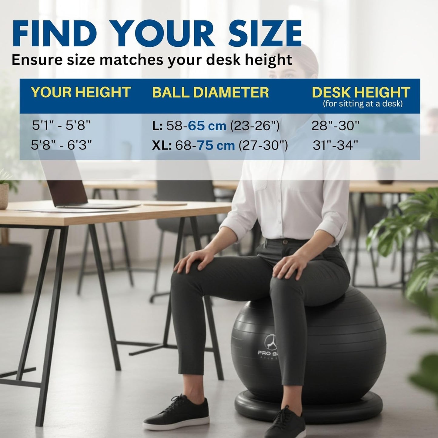 ProBody Pilates Yoga Ball Chair - Exercise Ball with Base for Home Office & Workout | Stability Seat for Back & Abs