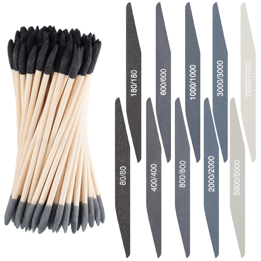 Wonderjune 40 Pcs Model Sanding Sticks Set Include 10 Polishing Sticks Assorted 30 Double End Matchsticks Fine Detailing Sanding Twigs Coded Abrasive Tools for Tight Spaces Models(Double Angle)