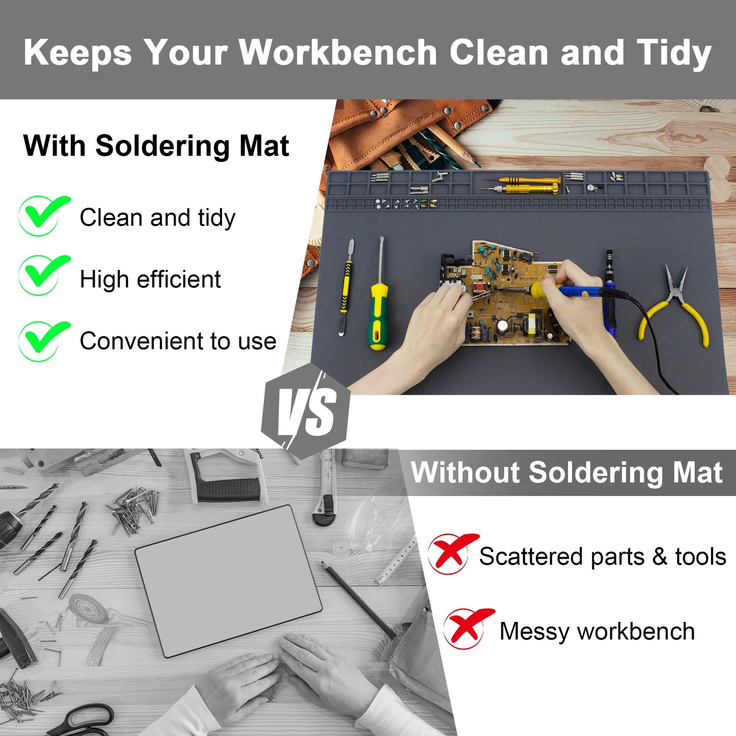 Extra Large Soldering Mat 23.7''x13.8'' Premium Silicone 932°F Heat Resistant Repair Mat Non-Slip Large Silicone Mat for Soldering Iron, Electronic, Phone, Laptop Repair (Grey)