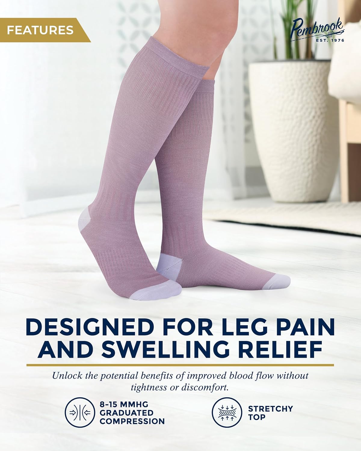 Pembrook Bamboo Viscose Compression Socks - 8-15 mmHg Light Support | 3 Pairs of Knee High Comfort