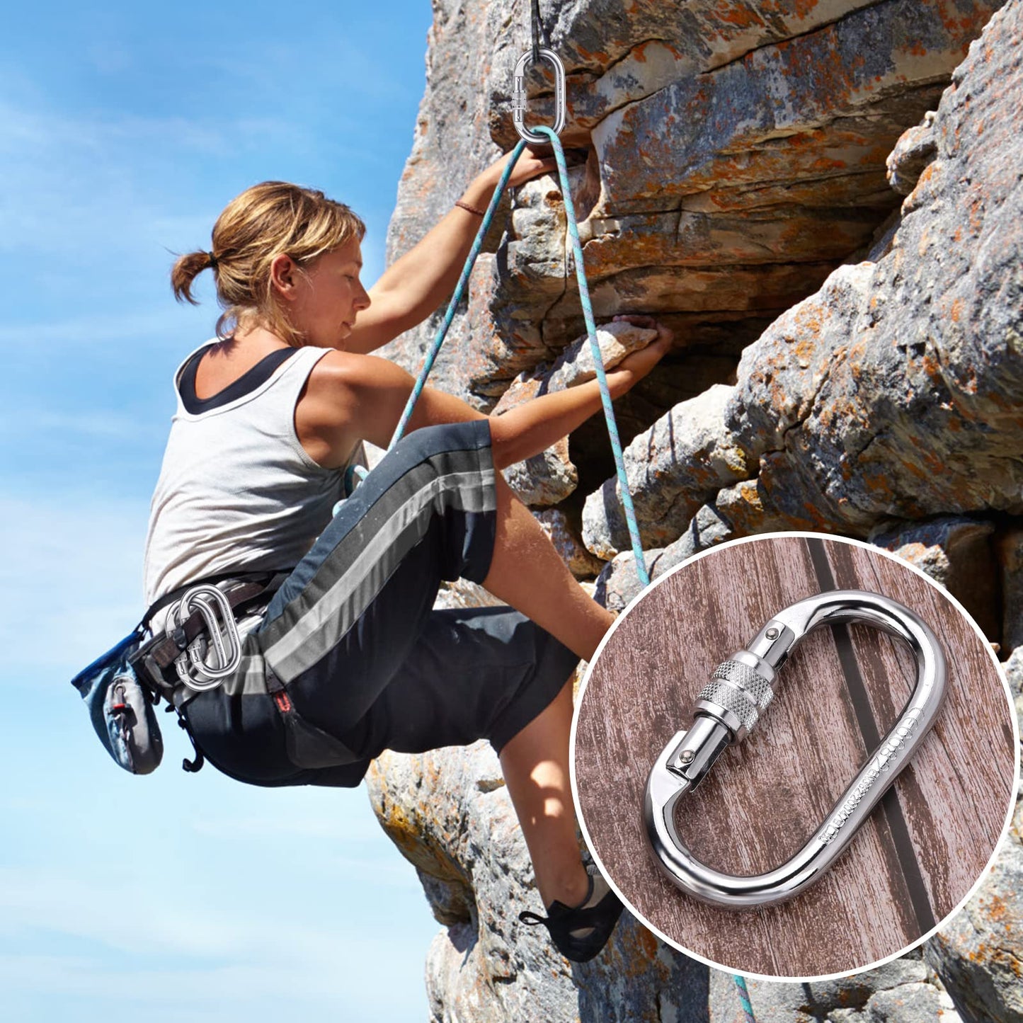 Heavy Duty Carabiner Clip Climbing Carabiner(25kn=5600lbs),Travel Essentials Hook with Screwgate Multipurpose for Climbing, Rigging, Ropes, Hammocks (O Shape, 2pack)