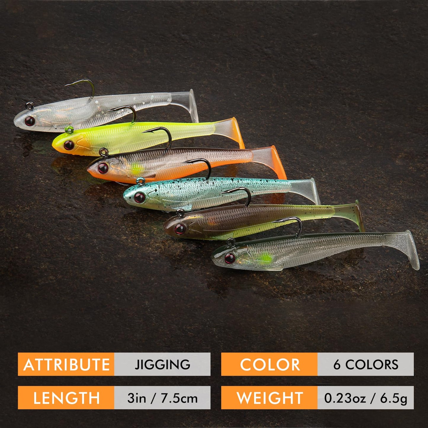 TRUSCEND Power Soft Fishing Lures Pre-Rigged BKK Hook, Japan Formula, Slow Sinking, Swimming, Jerking, Freshwater or Saltwater Swimmer for Bass Trout Pike Fishing, B-2.8in,6PCS