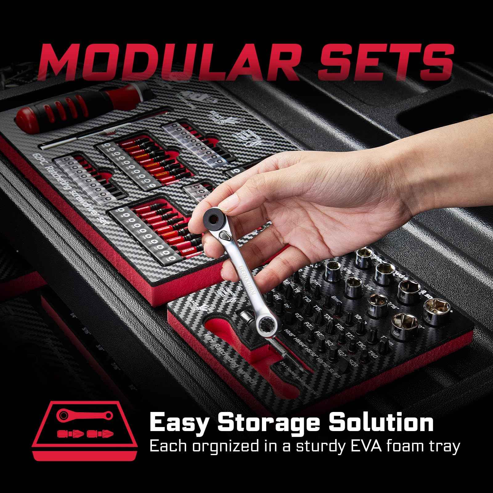 Geinxurn 42Pieces Impact Screwdriver Bit & Socket Set with Mini Ratcheting Wrench, 30Pcs Impact S2 Screwdriver Bits Set, 5Pcs SAE & Metric Sockets and 2-In-1 Bit Extension Holder Repair Tools