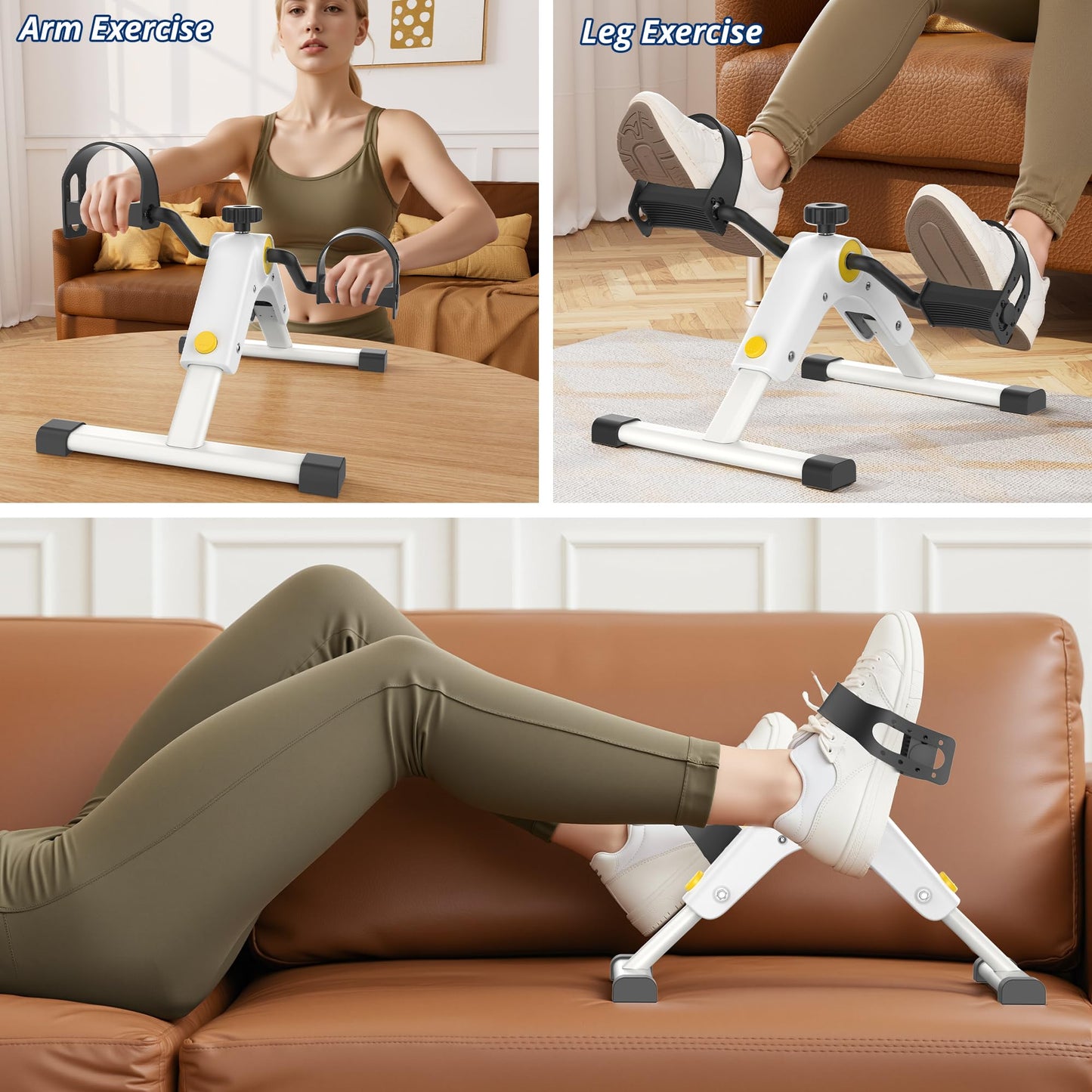 Pedal Exerciser Mini Stationary Cycle with Adjustable Resistance, Under Desk Bike for Home Exercise Equipment, Lightweight and Compact