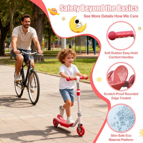 Kick Scooters for Kids 3-5 5-7 Age - Flexible Steer,Height Adjustable,Light Up Three Wheels Toddler Scooter for Ages 3+ Year Old Boys & Girls, Indoor Outdoor Fun Gifts - Pink