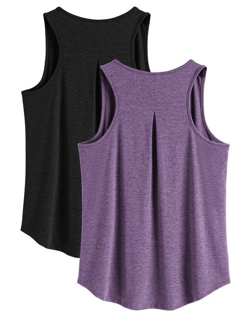 PINSPARK Athletic Tank Top for Women Racerback Workout Shirts Loose Fit Running Top Sleeveless Yoga Tank Pack, Black/Purple M