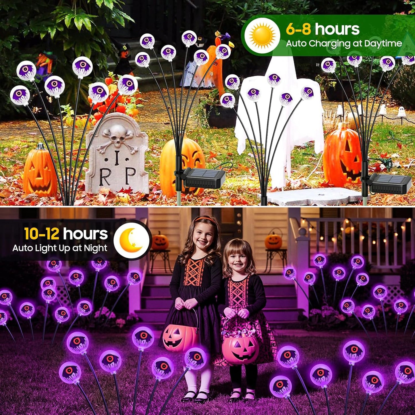 Solar Halloween Eyeball Lights - 6 Pack 36 LED Green Scary Pathway Decor