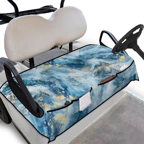 Knextrepoy Blue Marble Print Golf Cart Seat Covers Club Car Golf Cart Seat Towl with Front Pockets 2 Person Golf Cart Seats Cushion Universal Size Travel Sports Golf Cart Accessories