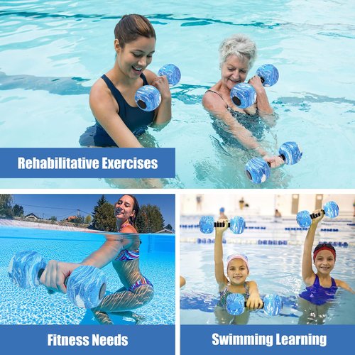 2Pack Water Dumbbells, Aquatic Exercise Dumbbells, EVA Foam Barbells for Men Women Youth Water Workouts (Blue+White)