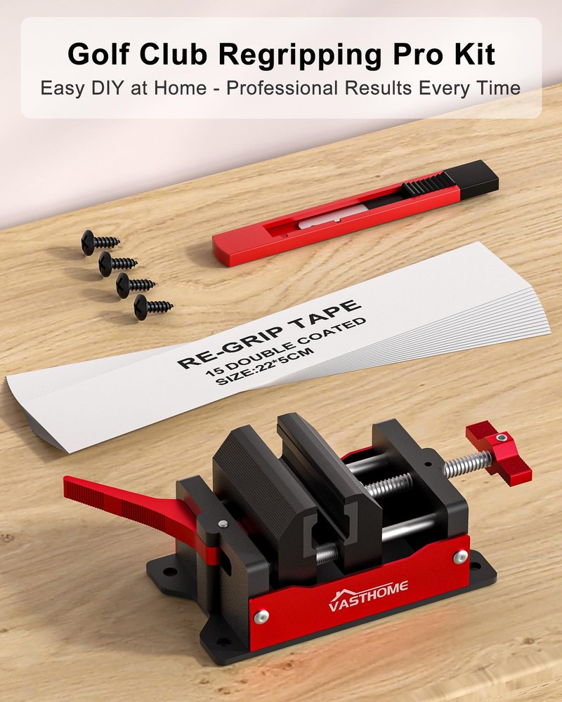 VASTHOME Golf Club Vise Clamp for Regripping Station, Quick Change Grip Installation Kit with Hook Knife & 15 pcs Grip Tapes (2'' x 8.7'' / 5x22cm)