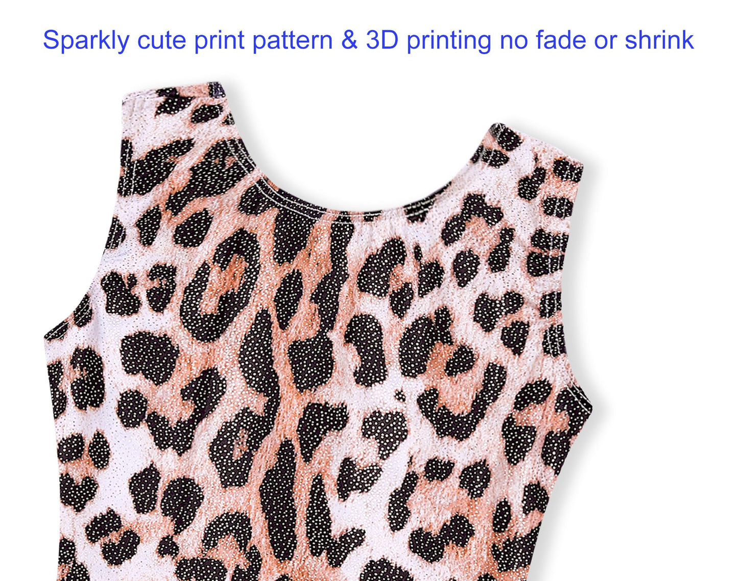 Domusgo Gymnastics Leotards for Girls 7-8 Years Old Shiny Brown Leopard One Piece Unitards with Short