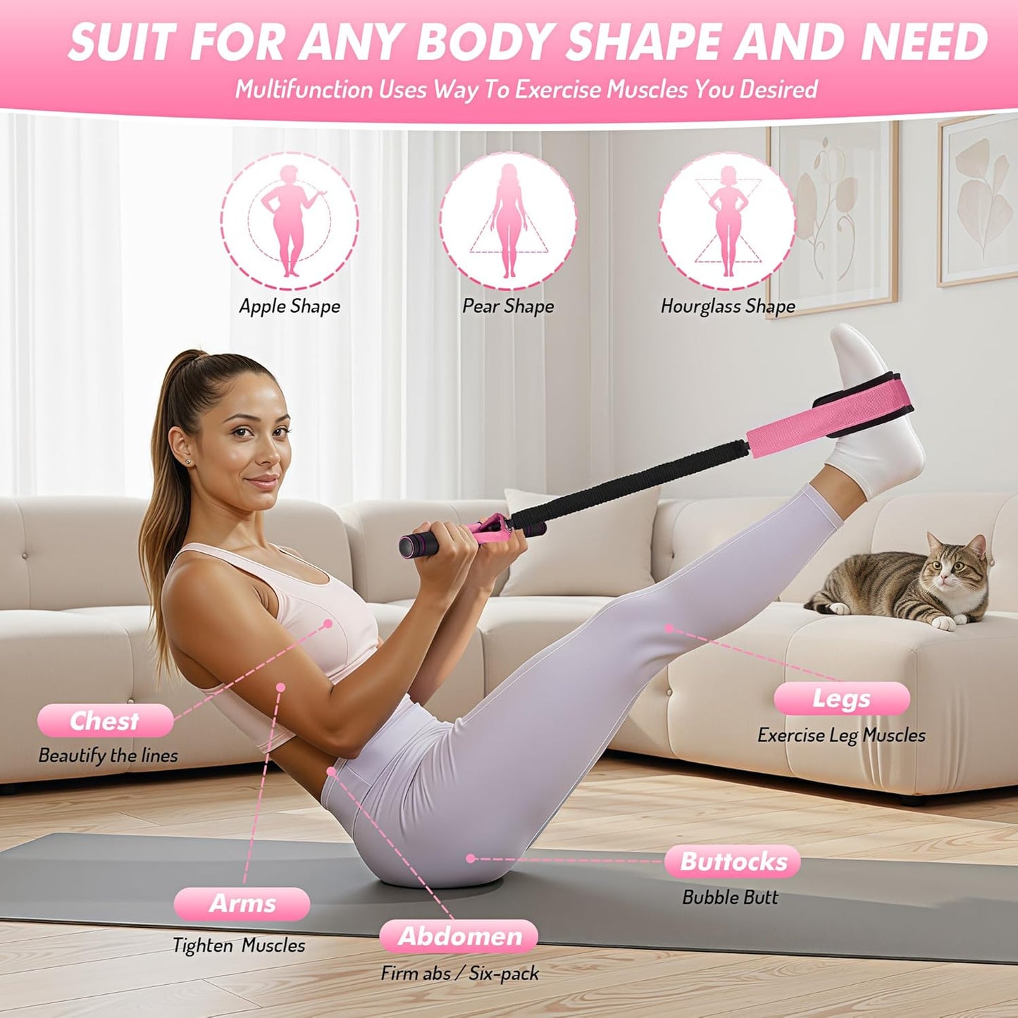 Pedal Resistance Band with Handle - Upgraded 55LBS Exercise Bands for Core, Abs, Legs & Glutes