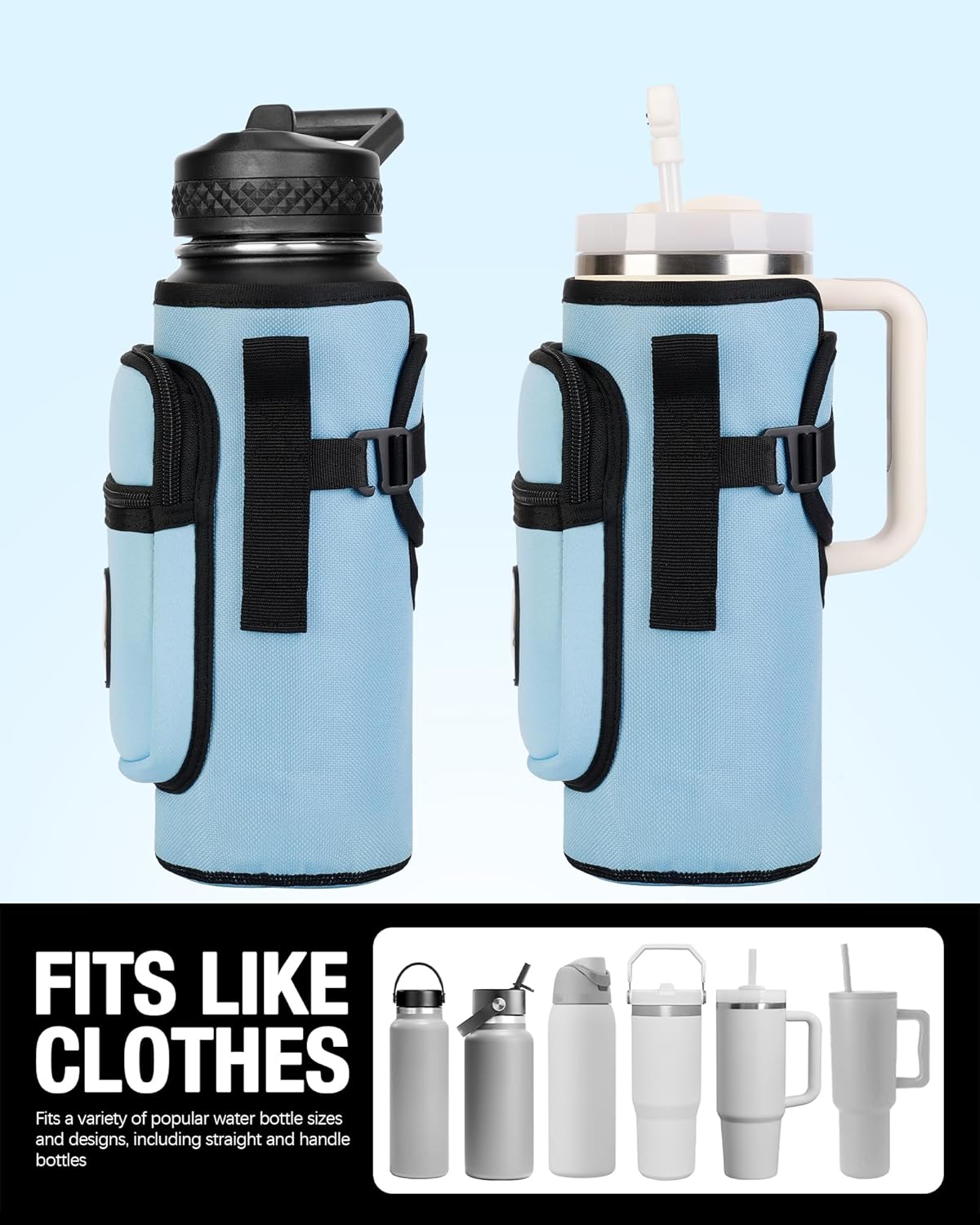 Sports Rabbit Universal Water Bottle Holder - Durable Oxford & Neoprene Design for Stanley Tumblers | Adjustable Strap for Gym & Travel