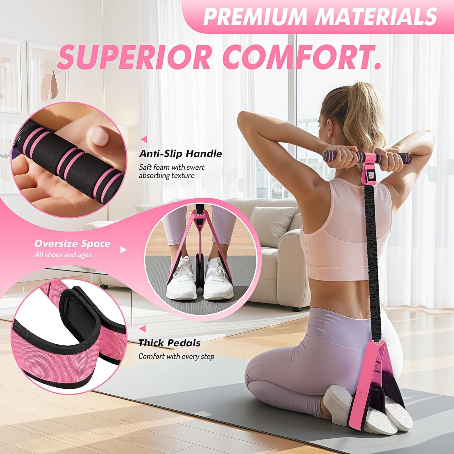Pedal Resistance Band with Handle - Upgraded 55LBS Exercise Bands for Core, Abs, Legs & Glutes