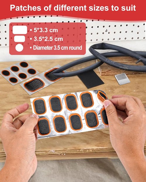 Bike Tire Repair Kit - 20 PCS Vulcanizing Patches, Metal Rasp & Tire Lever for Mountain/Road Bikes