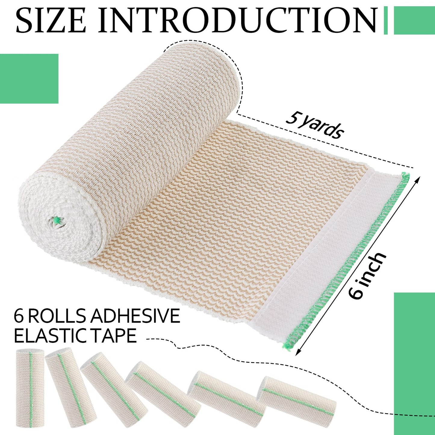 Minatee 6 Pack Elastic Bandage Wrap 6 Inch Wide Compression Elastic Bandage Wrap with Hook and Loop Fasteners at Both Ends Support and First Aid for Sports Sprained Medical and Injury Recovery